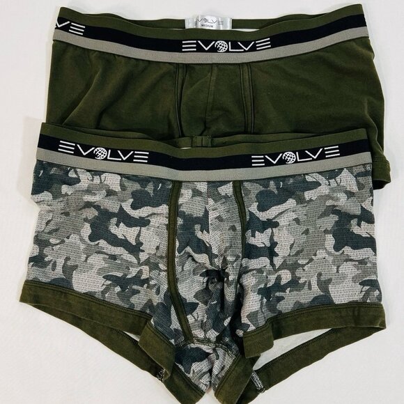 TWO Men's Evolve Boxer Briefs Underwear Camo/Army Green Size Medium - Picture 1 of 4